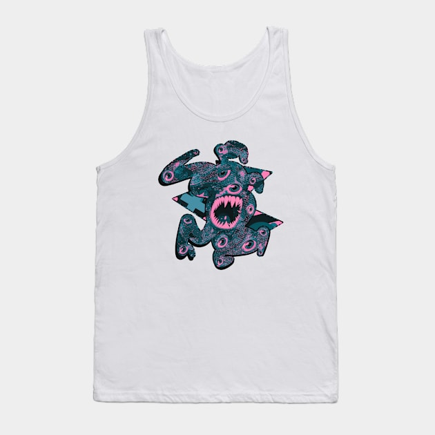 Alien Monster with multiple Eyes and Sharp Teeth Tank Top by AnAzArt